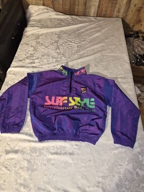 Vintage Surf Style Purple Retro Windbreaker Pullover